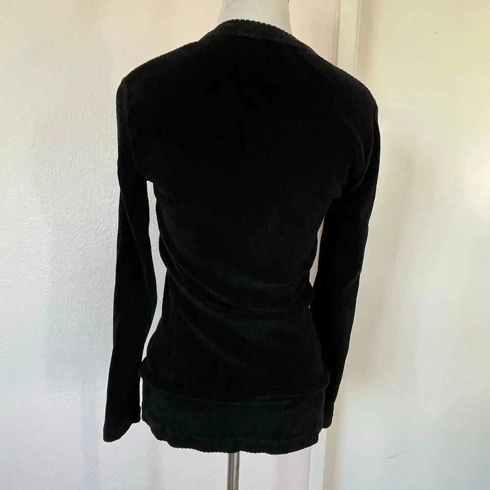 Morgan de Toi Paris Black Ribbed Velvet Top Long Sleeve Stretch Tee - Picture 4 of 10